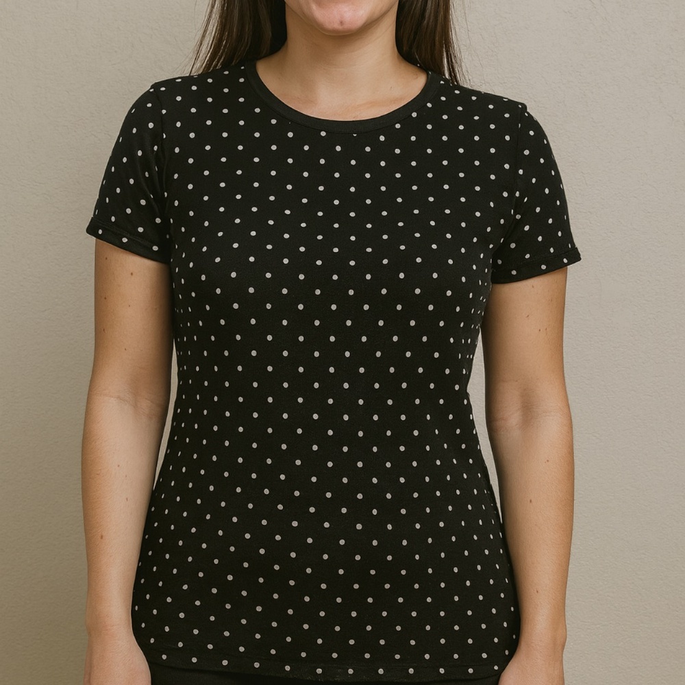 LOFT Black & White Polka Dot Short‎ Sleeve Top Size S